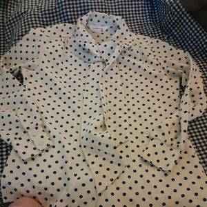 Mod Geometric Polka dot Navy/Beige blouse w/bow